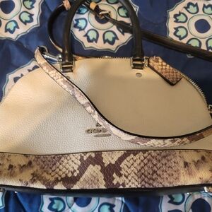 Coach Cream and Tan Satchel with Textured Leather